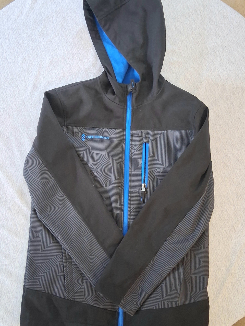Free Country Boys 10/12 Black Grey Hooded Softshell Fleece Lined Jacket